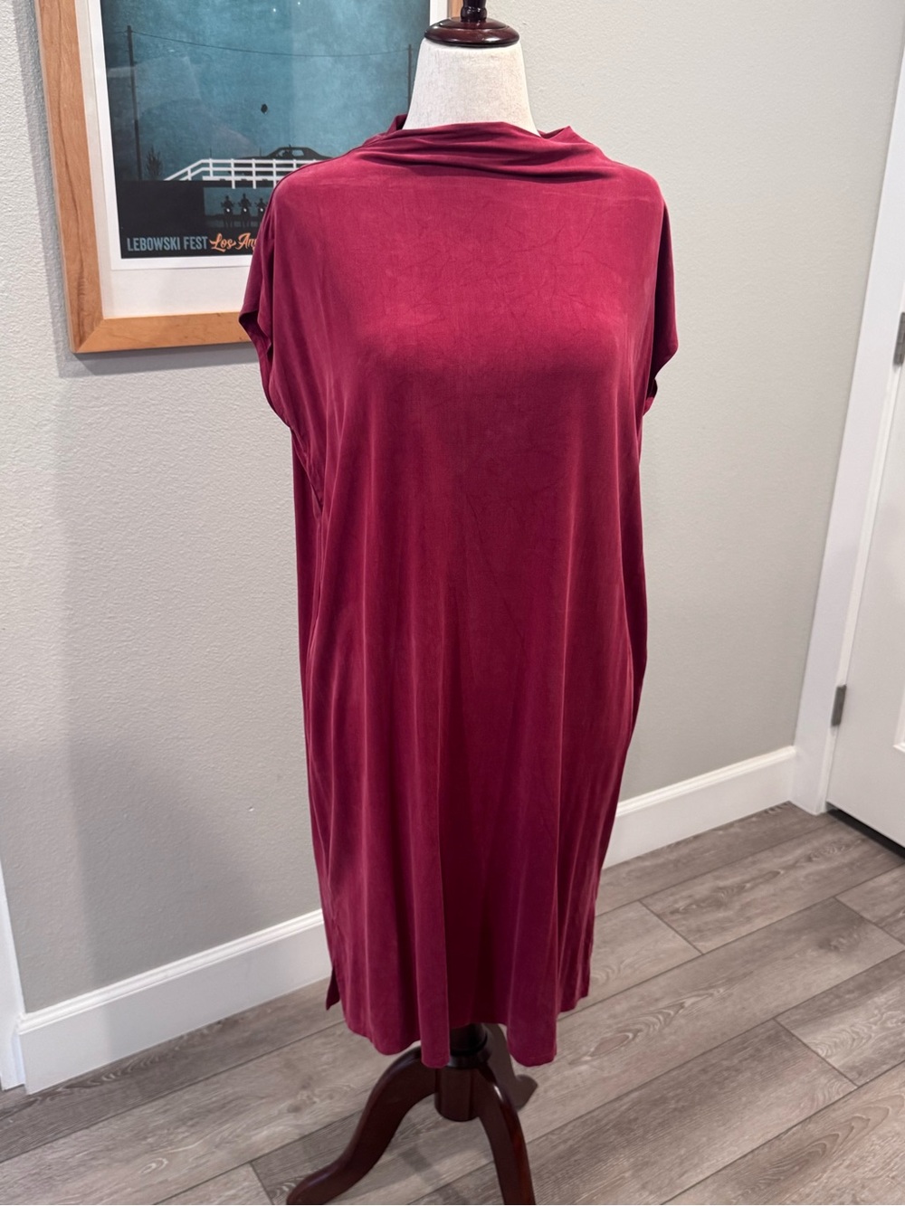 Eileen Fisher Brick Red Draped Shift Dress Size Medium